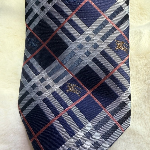 Burberry Navy and Gray Checkered Tie with Equestrian Knights in gold and blue - Picture 8 of 8